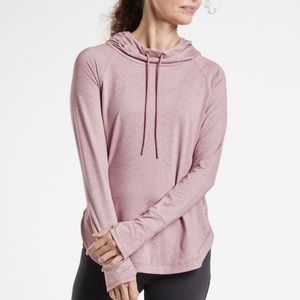 Athleta Uptempo Hoodie Sweatshirt in Color Flora Mauve/ Velvety Pink.